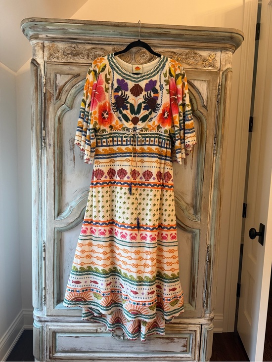 FARM Rio Dresses & Skirts - FARM Rio Cream Midi Dress with Multicolor Floral Embroidery